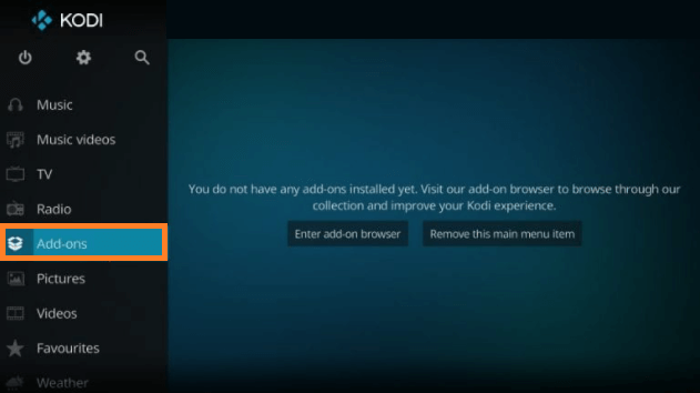 How to look for Kodi add-on step 1