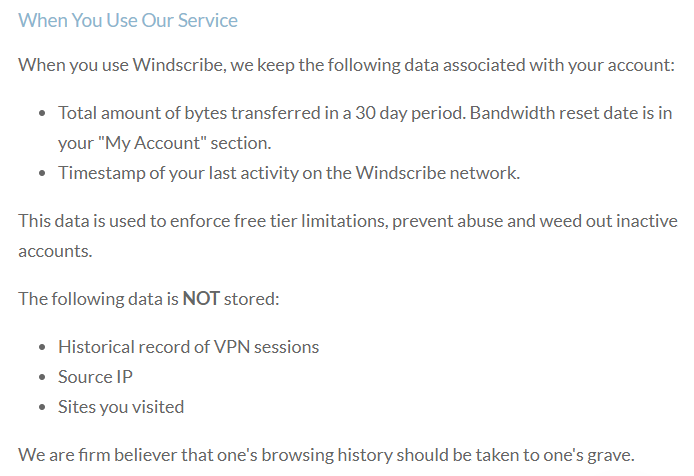Windscribe Privacybeleid