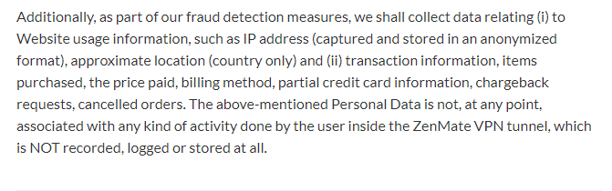 ZenMate Privacy Policy Data Collection