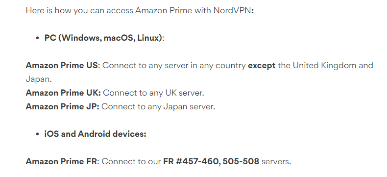 NordVPN Amazon Prime Servers