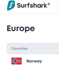 Surfshark Норвежский сервер