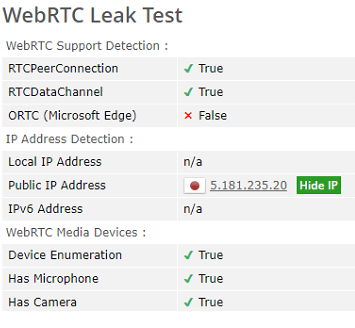 Сервер ProtonVPN WebRTC для тестирования на утечку в Японии