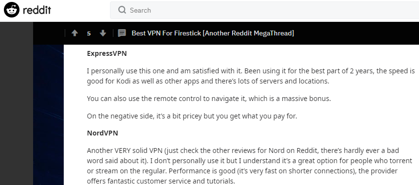 Best VPN for Firestick Reddit votes