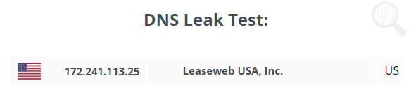 DNS leak test on US server