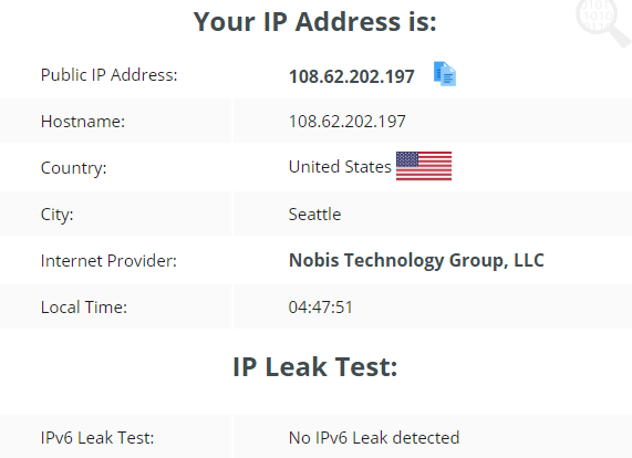 IP leak test using US server