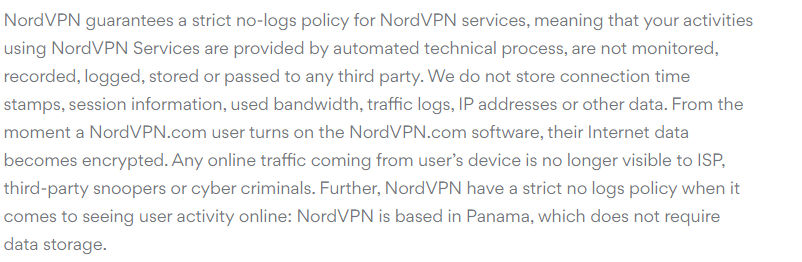 NordVPN no logs policy