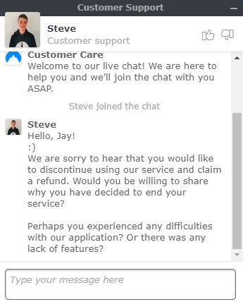 Ask support chat for a refund