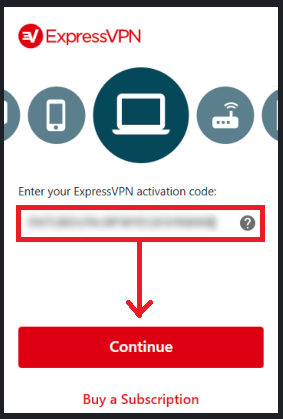 Enter in ExpressVPN code