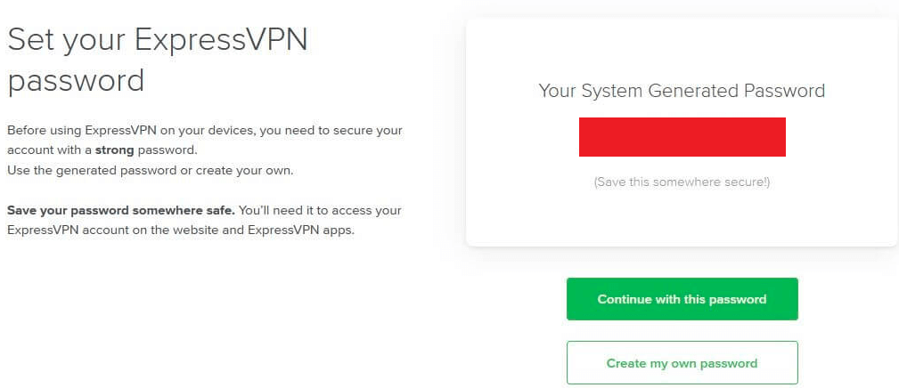 expressVPN password setup