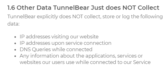 TunnelBear no logs policy