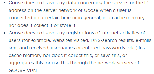 Goose VPN privacy policy