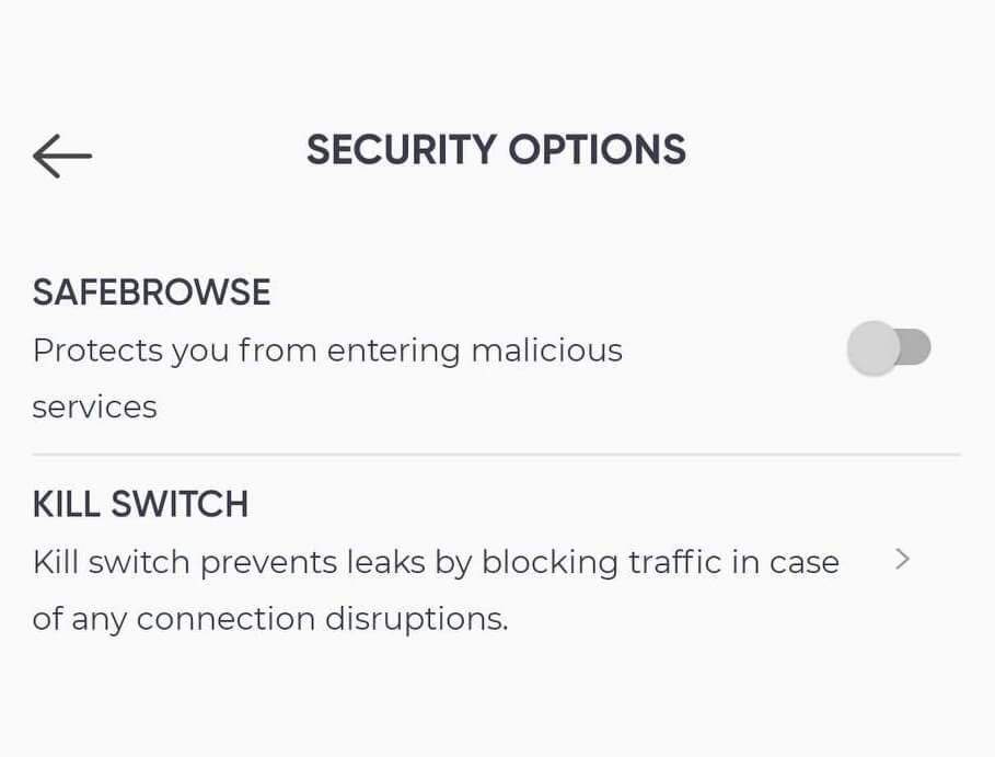 security settings on Android app