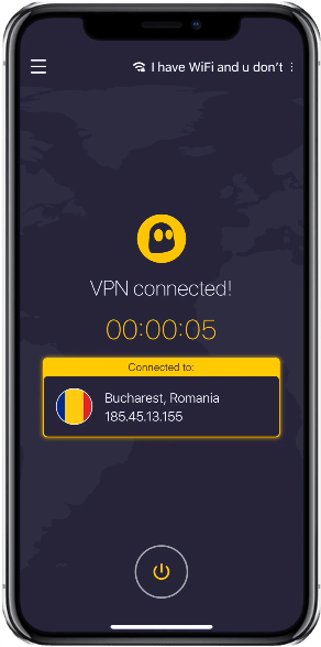 CyberGhost display of VPN on iOS client