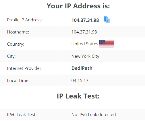 IP leak test US server