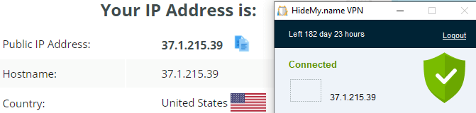 IP leak test US server Hidemyname vpn