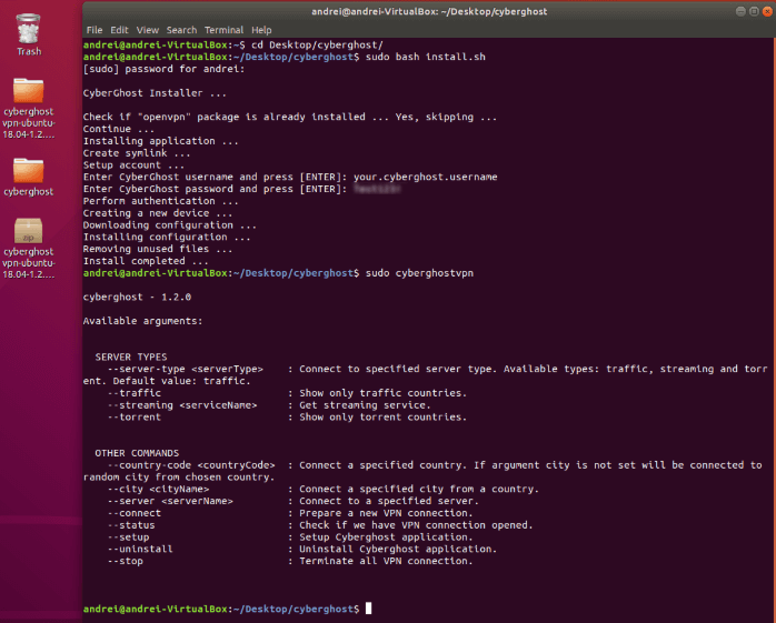 Installing CyberGhost on the Linux app