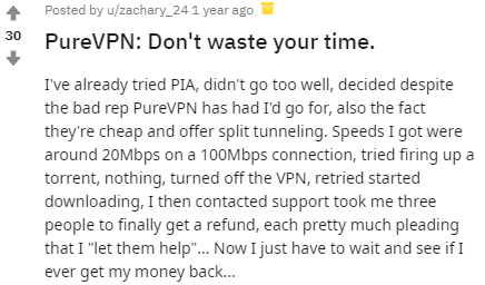 PureVPN Reddit review