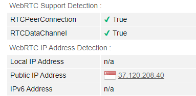 WebRTC leak test OVPN Singapore server