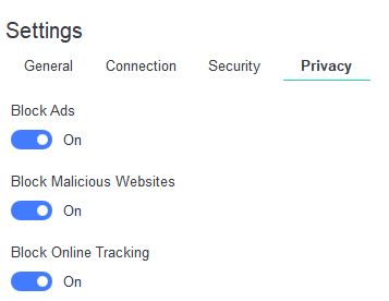 VeePN privacy settings