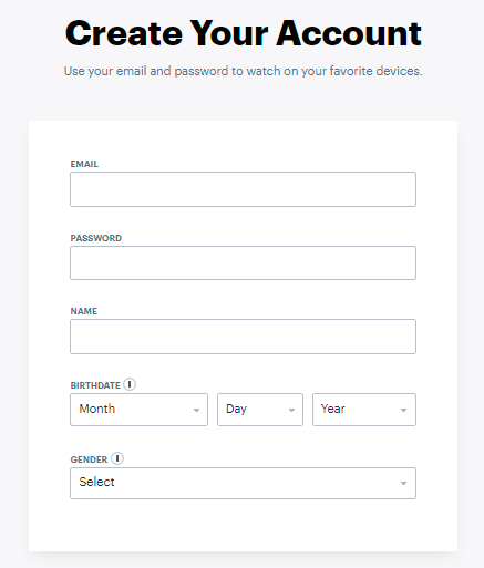 Hulu account creation page