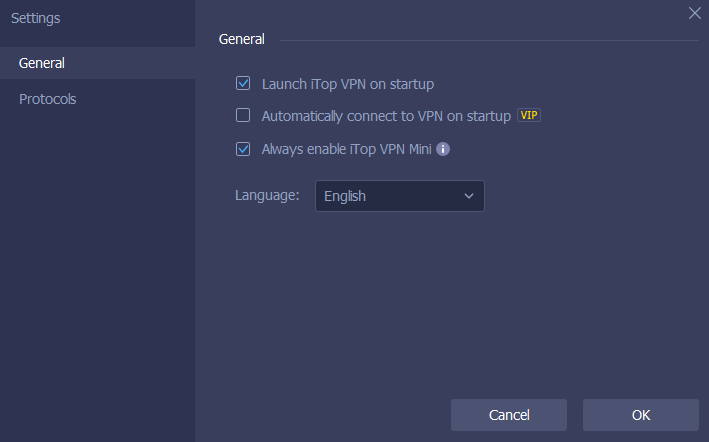 iTop VPN settings