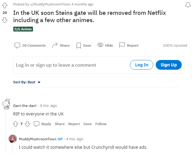 SteinsGate Netflix UK Reddit