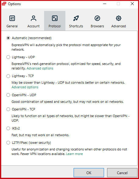 ExpressVPN Windows protocols