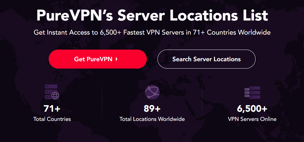 PureVPN Расположение сервера