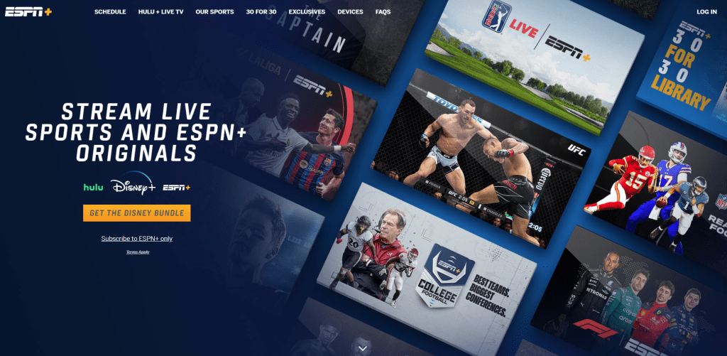 ESPN+ Streaming Platform Home Page
