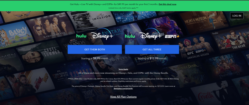 Live TV Plan Subscription Page