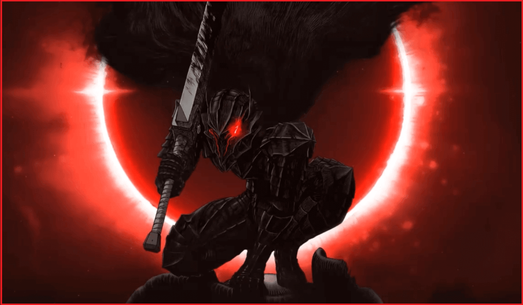 Fanmade Berserk Anime wallpaper with Guts in front of the eclipse