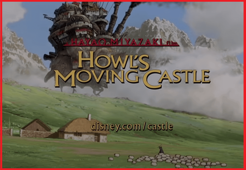Howl's Moving Castle on an expansive field in the fog