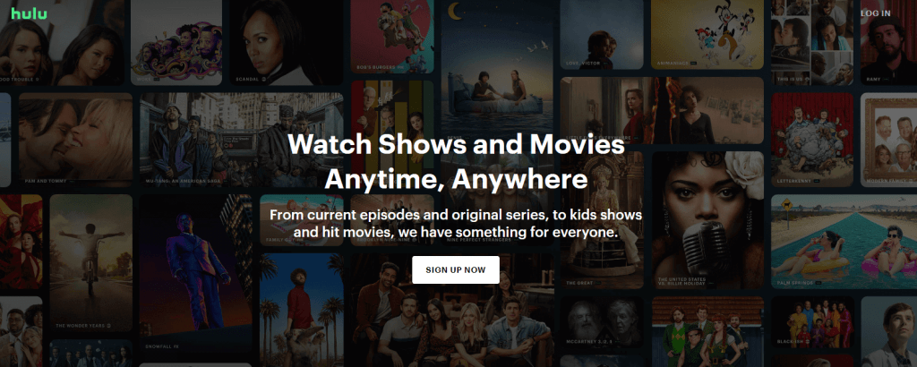 Hulu Home Page With Sign Up and Log In Options