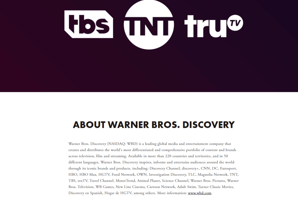 TNT Redirect to Warner Bros Page