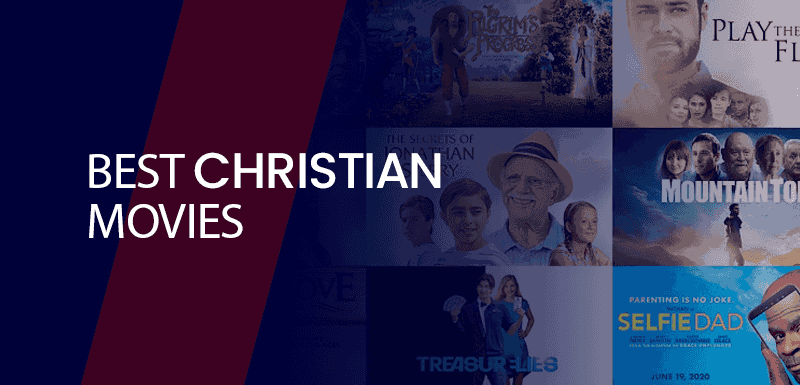A banner with TopVPNService signature orange color and the words Best Christian Movies