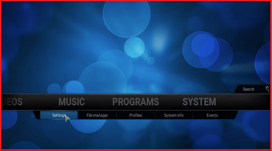 Kodi Home Screen With Mouse Pointer On Settings Tab